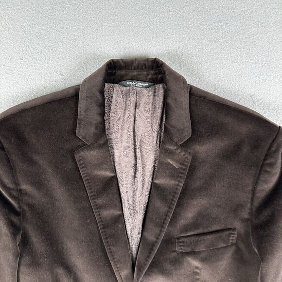 Dolce And Gabbana Blazer Men’s Small Brown Velvet 2 Button Notch Collar Lined - Picture 4 of 16